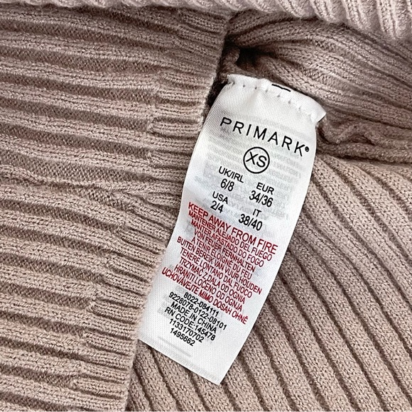 PRIMARK ribbed woven knit long sleeve top neutral color taupe cream XS - Picture 3 of 7